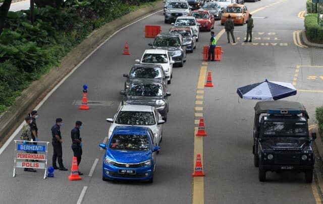 A roadblock being conducted during MCO in Malaysia